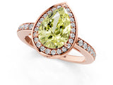 Rose gold Fancy Yellow Pear  Halo Pave Band Solitaire Ring with Prong Setting_88