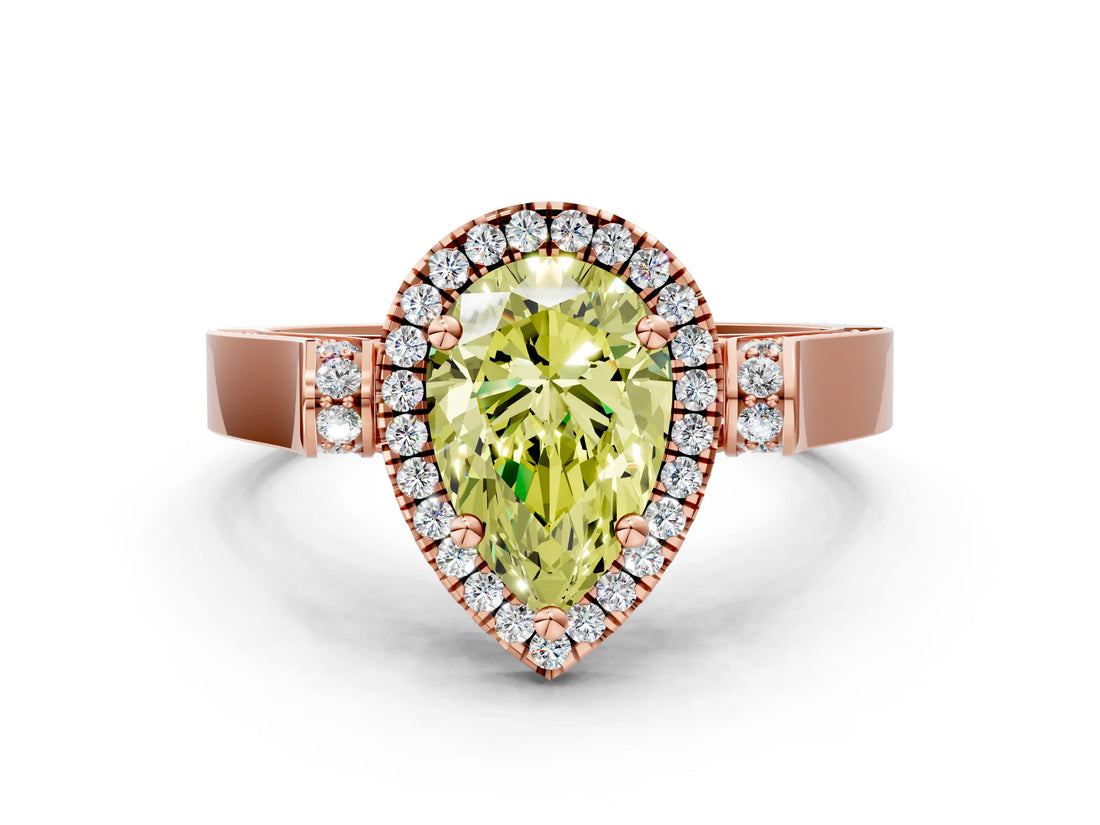 Rose gold Fancy Yellow Pear  Halo Pave Split Shank Prong Setting Ring_51