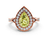 Rose gold Fancy Yellow Pear  Halo Round Diamond Milgrain Pave Engagement Ring_3