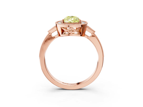 Rose gold Fancy Yellow Pear  Halo Round Diamond Milgrain Pave Engagement Ring