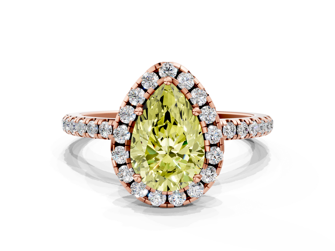 Rose gold Fancy Yellow Pear  Halo Round Diamond Pavé Band Four-Prong Ring_3