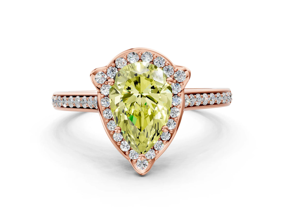 Rose gold Fancy Yellow Pear  Halo Round Diamond Pave Band with Four-Prong Setting_38