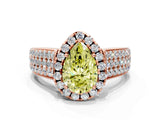 Rose gold Fancy Yellow Pear  Halo Round Diamond Pave Band with Prong Setting 1