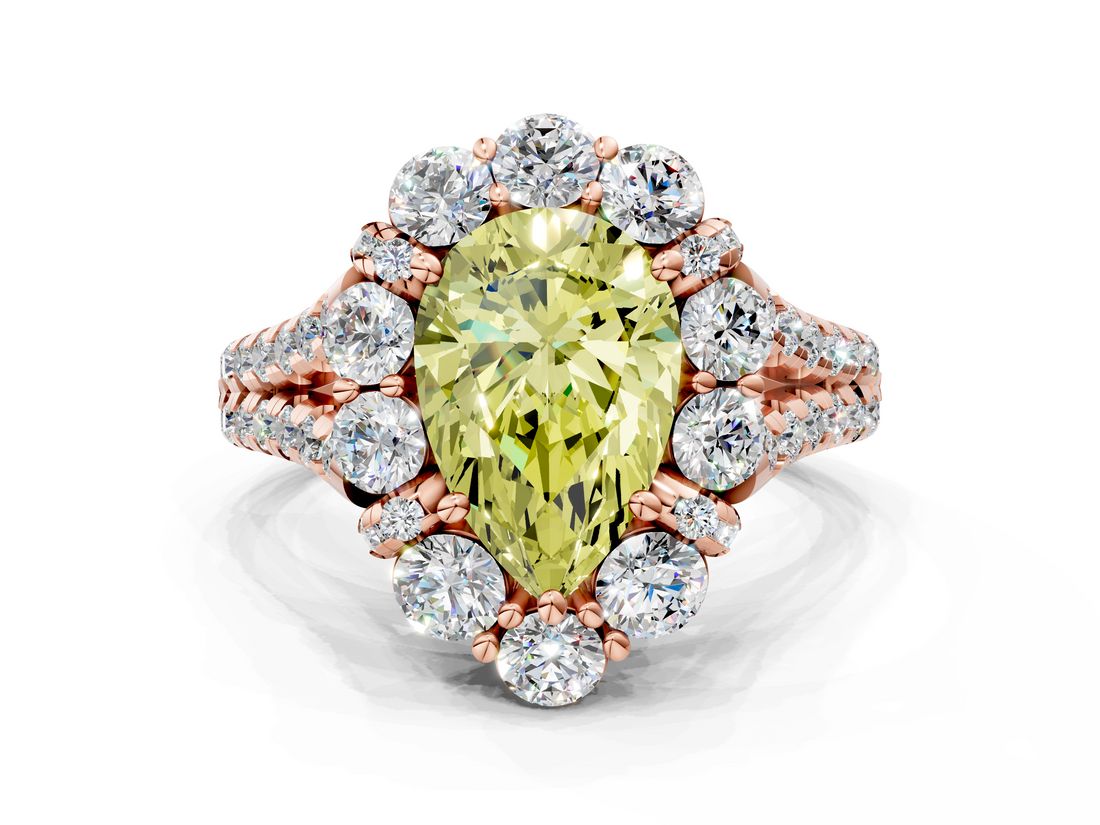 Rose gold Fancy Yellow Pear  Halo Split Shank Diamond Engagement Ring with Pave Band and Four-Prong Setting_54