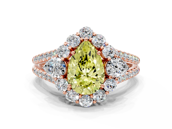 Rose gold Fancy Yellow Pear  Halo Split Shank Diamond Engagement Ring with Prong Setting