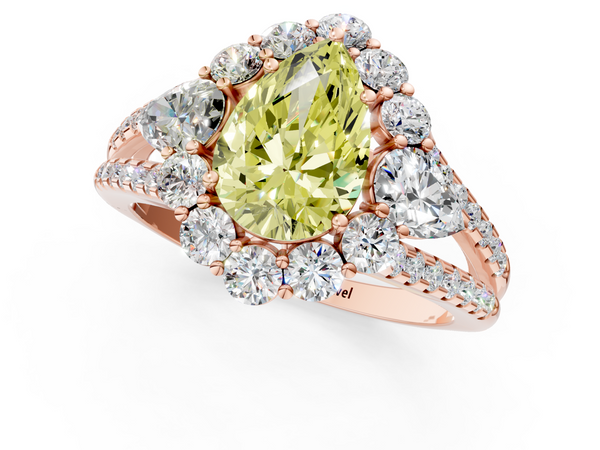 Rose gold Fancy Yellow Pear  Halo Split Shank Diamond Engagement Ring with Prong Setting