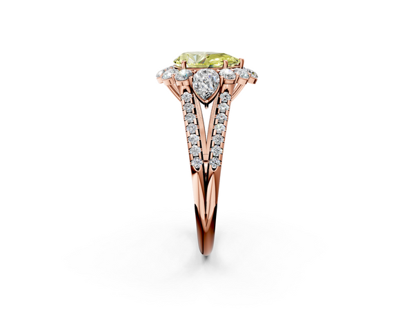 Rose gold Fancy Yellow Pear  Halo Split Shank Diamond Engagement Ring with Prong Setting