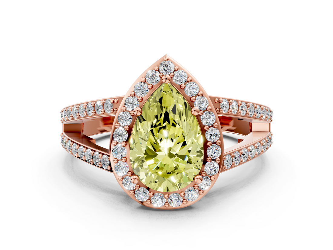 Rose gold Fancy Yellow Pear  Halo Split Shank Diamond Ring with Four-Prong Setting_32