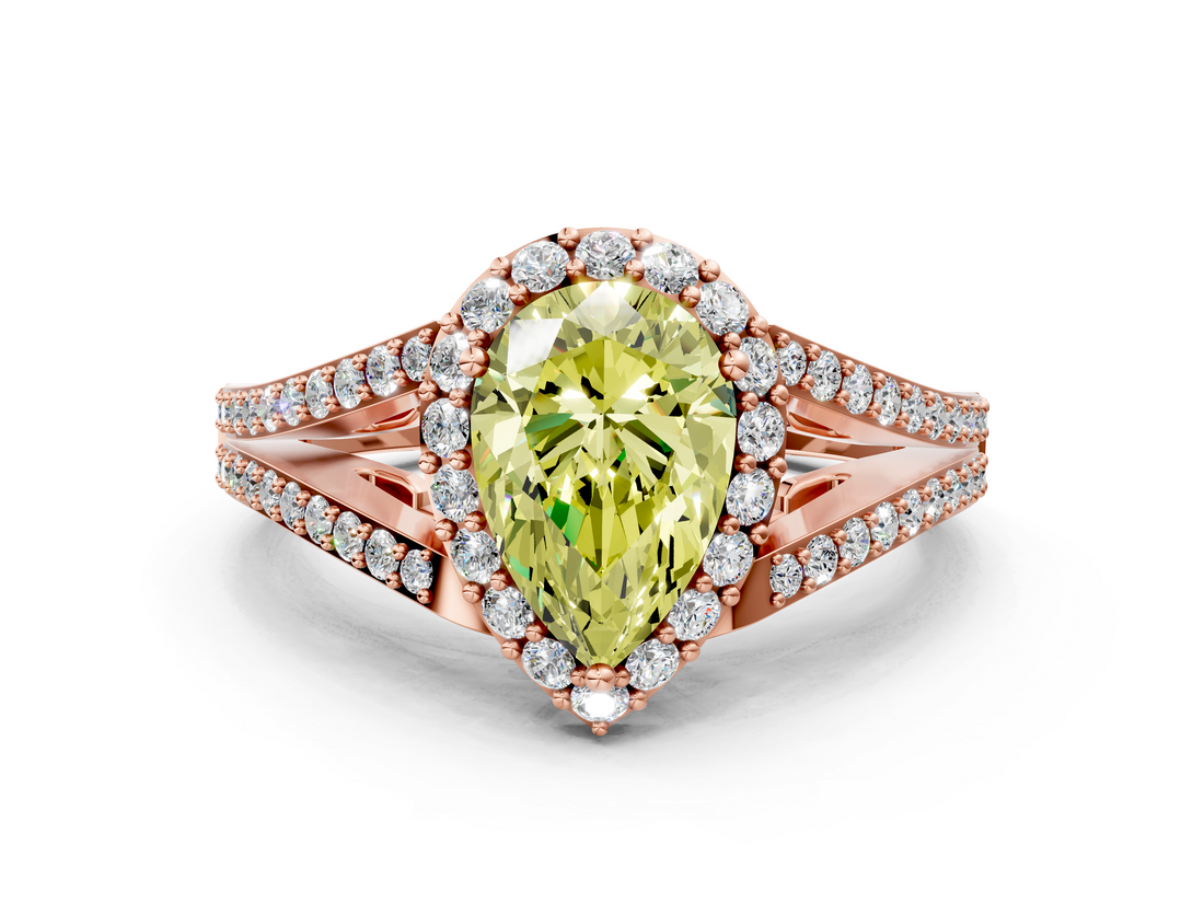Rose gold Fancy Yellow Pear  Halo Split Shank Diamond Ring with Prong Setting_20