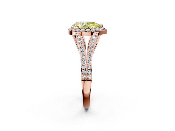 Rose gold Fancy Yellow Pear  Halo Split Shank Diamond Ring with Prong Setting