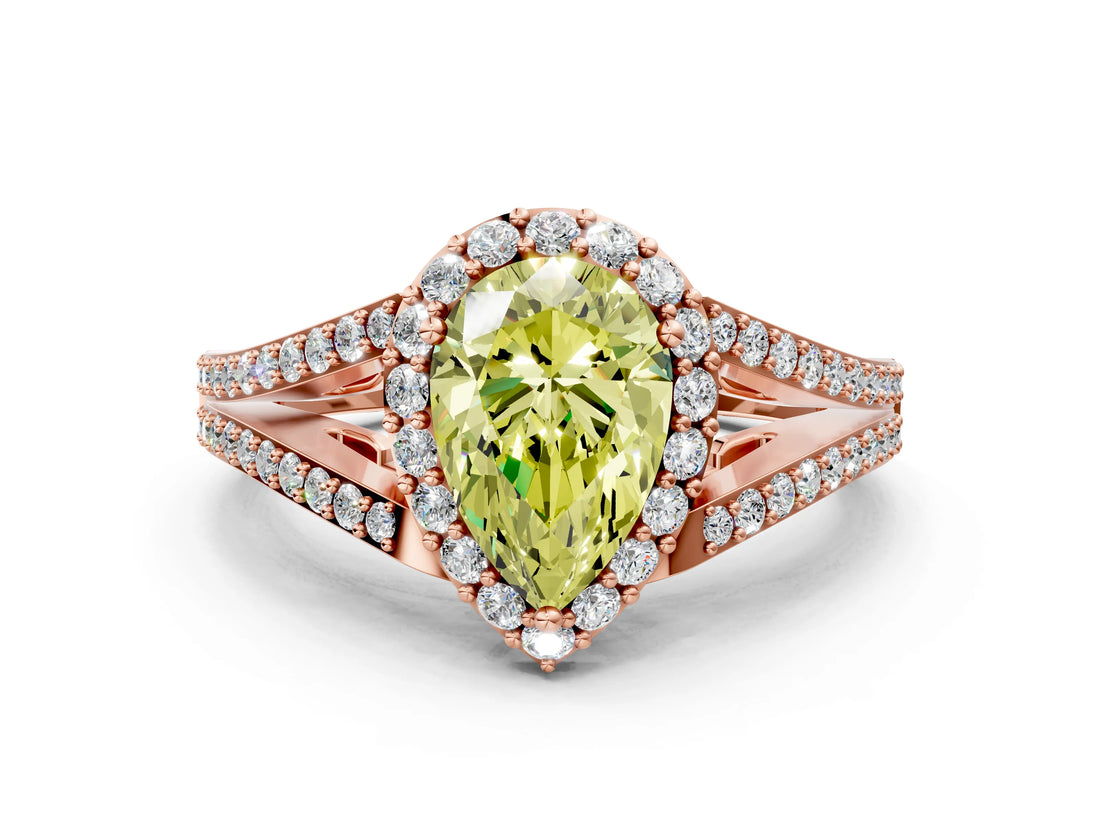 Rose gold Fancy Yellow Pear  Halo Split Shank Pave Diamond Ring with Four-Prong Setting_49