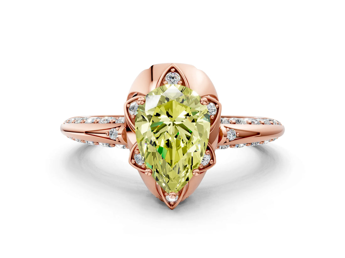Rose gold Fancy Yellow Pear  Halo Split Shank Pave Diamond Ring with Petal Prong Setting_20
