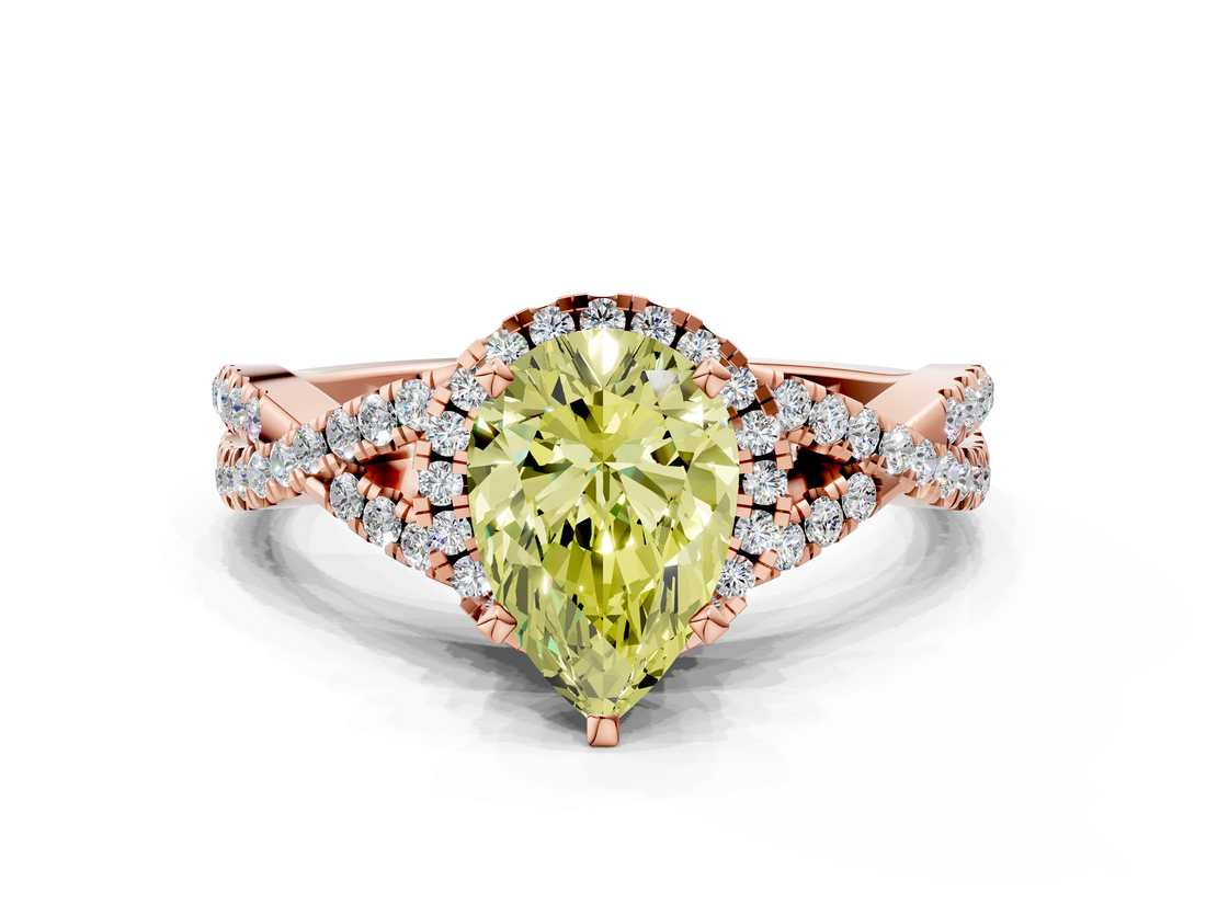 Rose gold Fancy Yellow Pear  Halo Twist Band Solitaire Prong Setting Ring_78