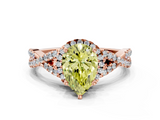 Rose gold Fancy Yellow Pear  Halo Twist Band Solitaire Prong Setting Ring_78