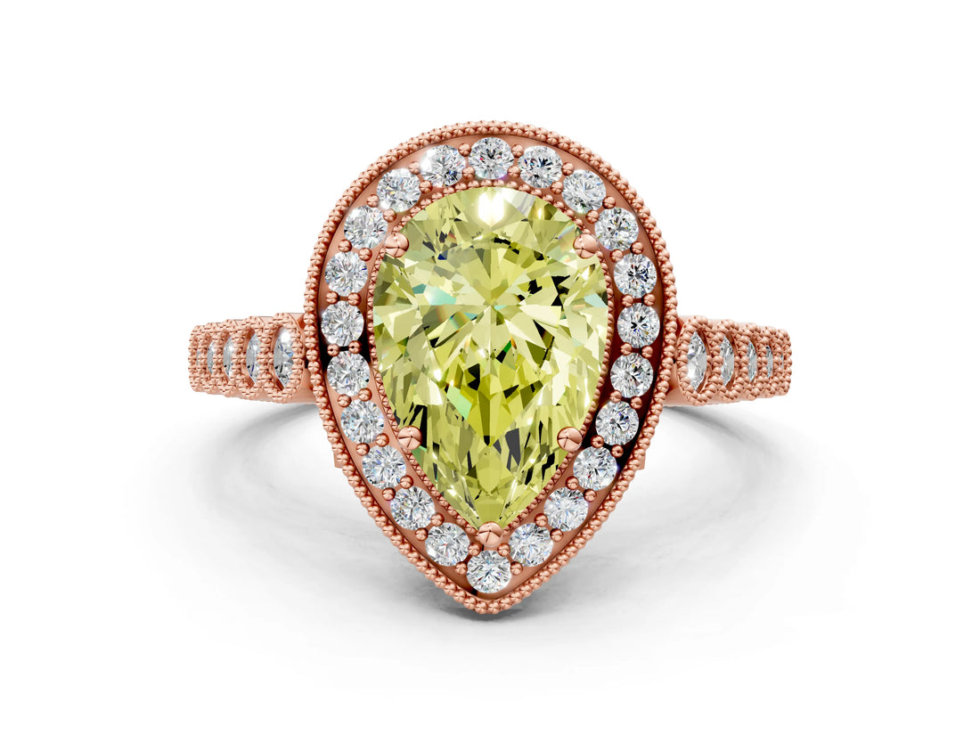 Rose gold Fancy Yellow Pear  Halo Twist Band Solitaire Ring with Six-Prong Setting_33