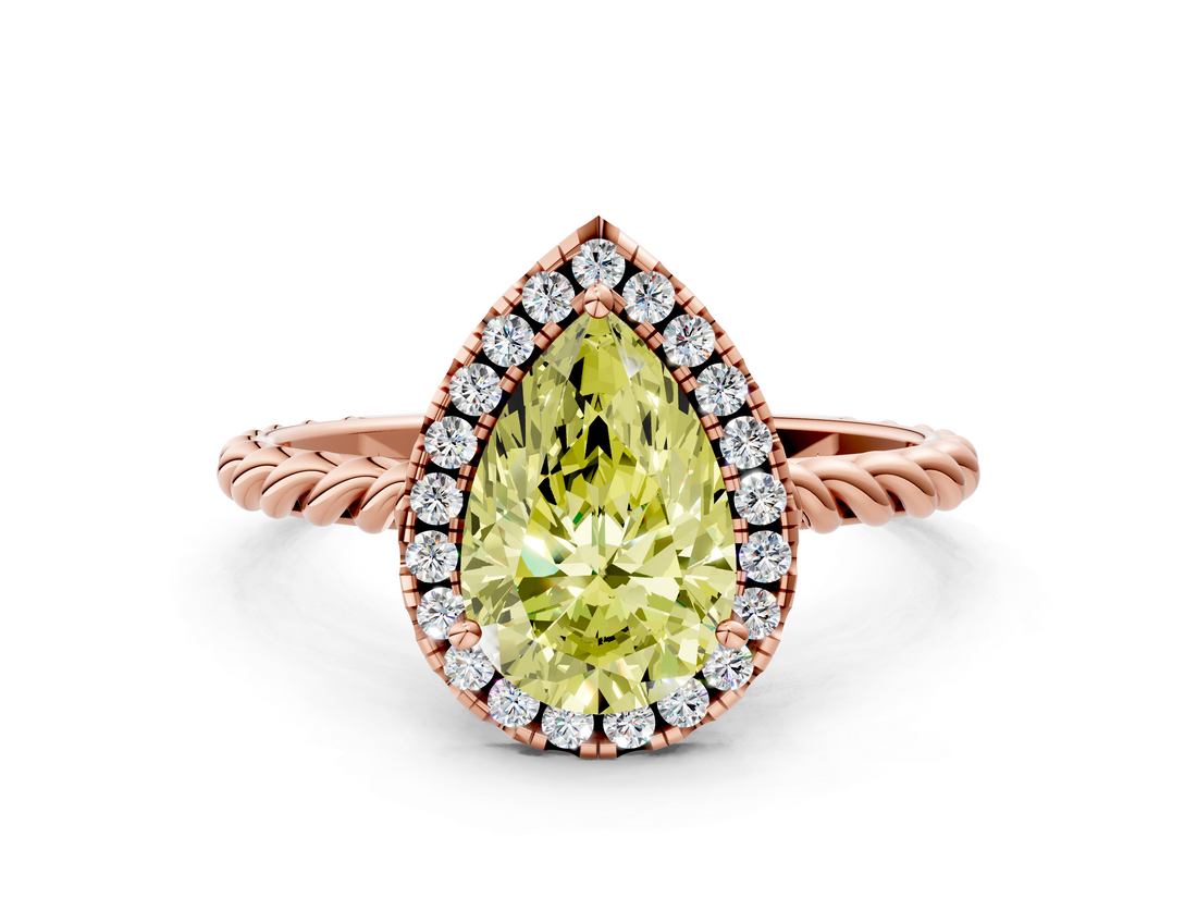 Rose gold Fancy Yellow Pear  Halo Twisted Band Four-Prong Diamond Ring_20