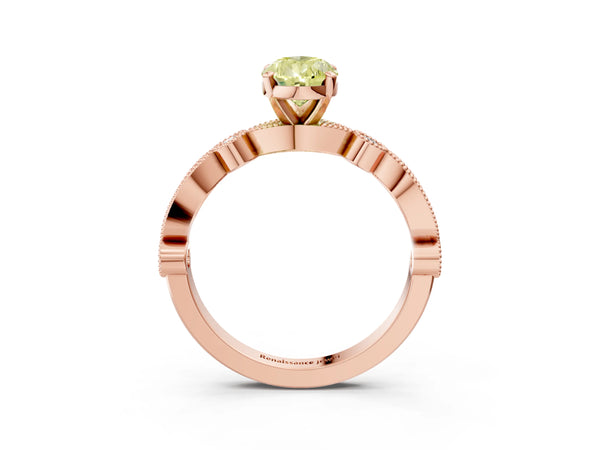 Rose gold Fancy Yellow Pear  Milgrain Bezel Diamond Engagement Ring with Solitaire Prong Setting