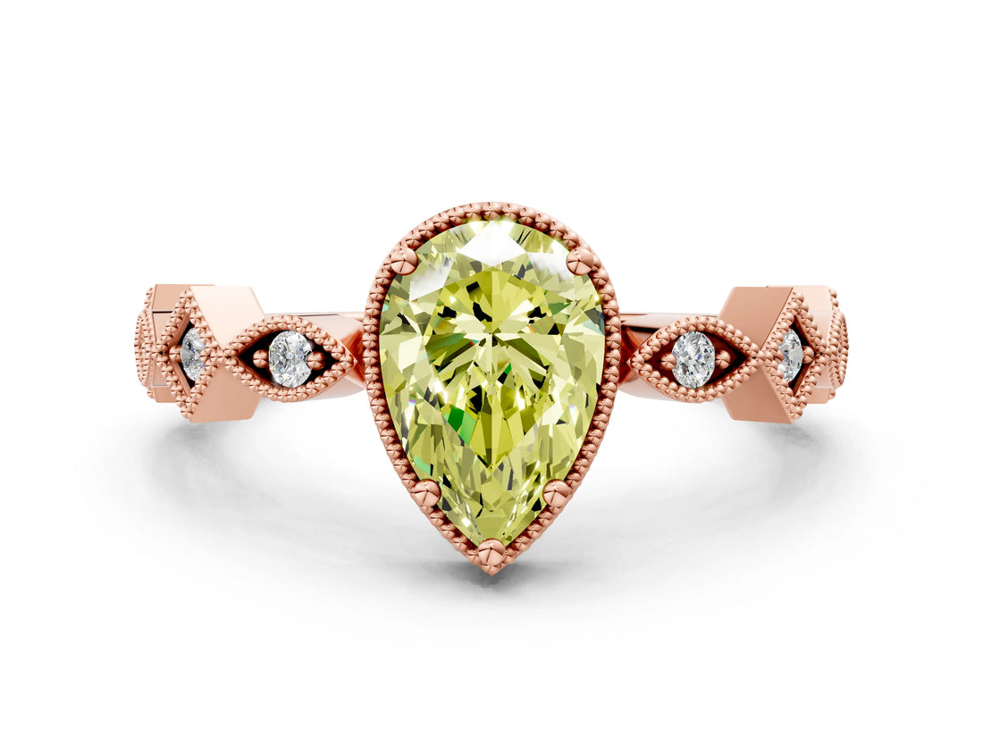 Rose gold Fancy Yellow Pear  Milgrain Marquise Diamond Twist Band Ring_62