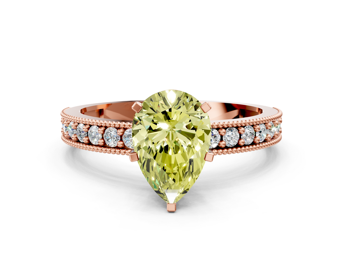 Rose gold Fancy Yellow Pear  Milgrain Pave Diamond Engagement Ring with Four-Prong Setting_147