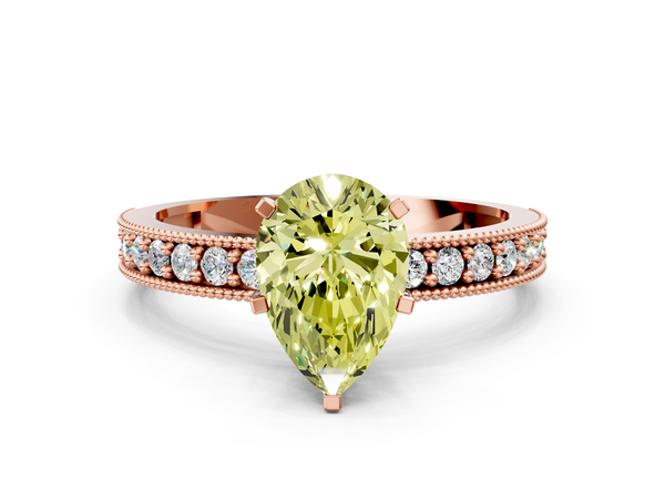 Rose gold Fancy Yellow Pear Cut Diamond Milgrain Pavé Engagement Ring with Four-Prong Setting