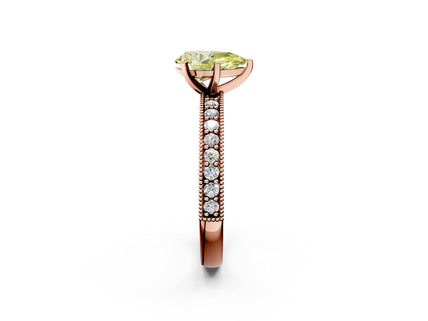 Rose gold Fancy Yellow Pear Cut Diamond Milgrain Pavé Engagement Ring with Four-Prong Setting