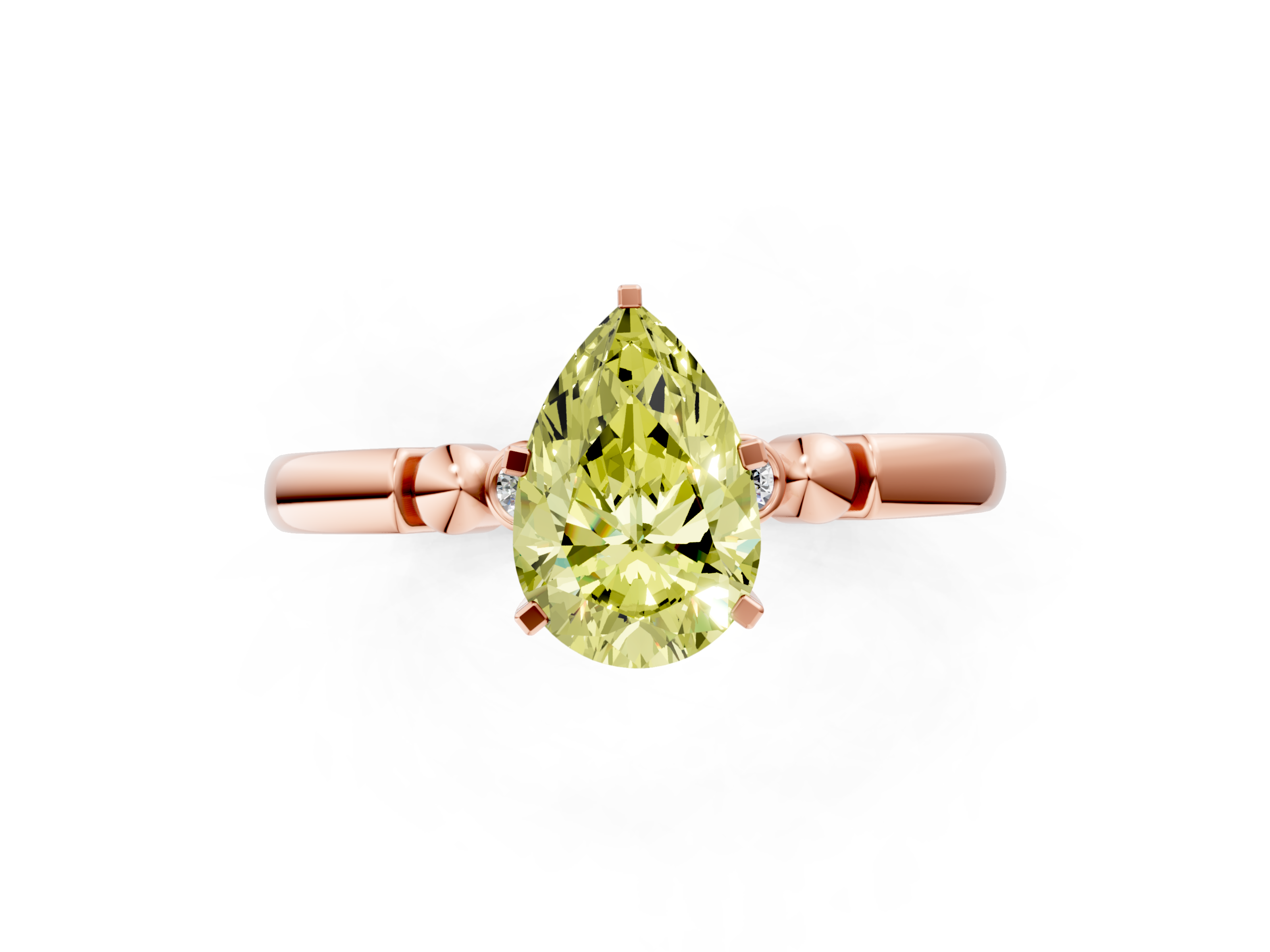 Rose gold Fancy Yellow Pear  Solitaire Beaded Band with Four-Prong Setting_24