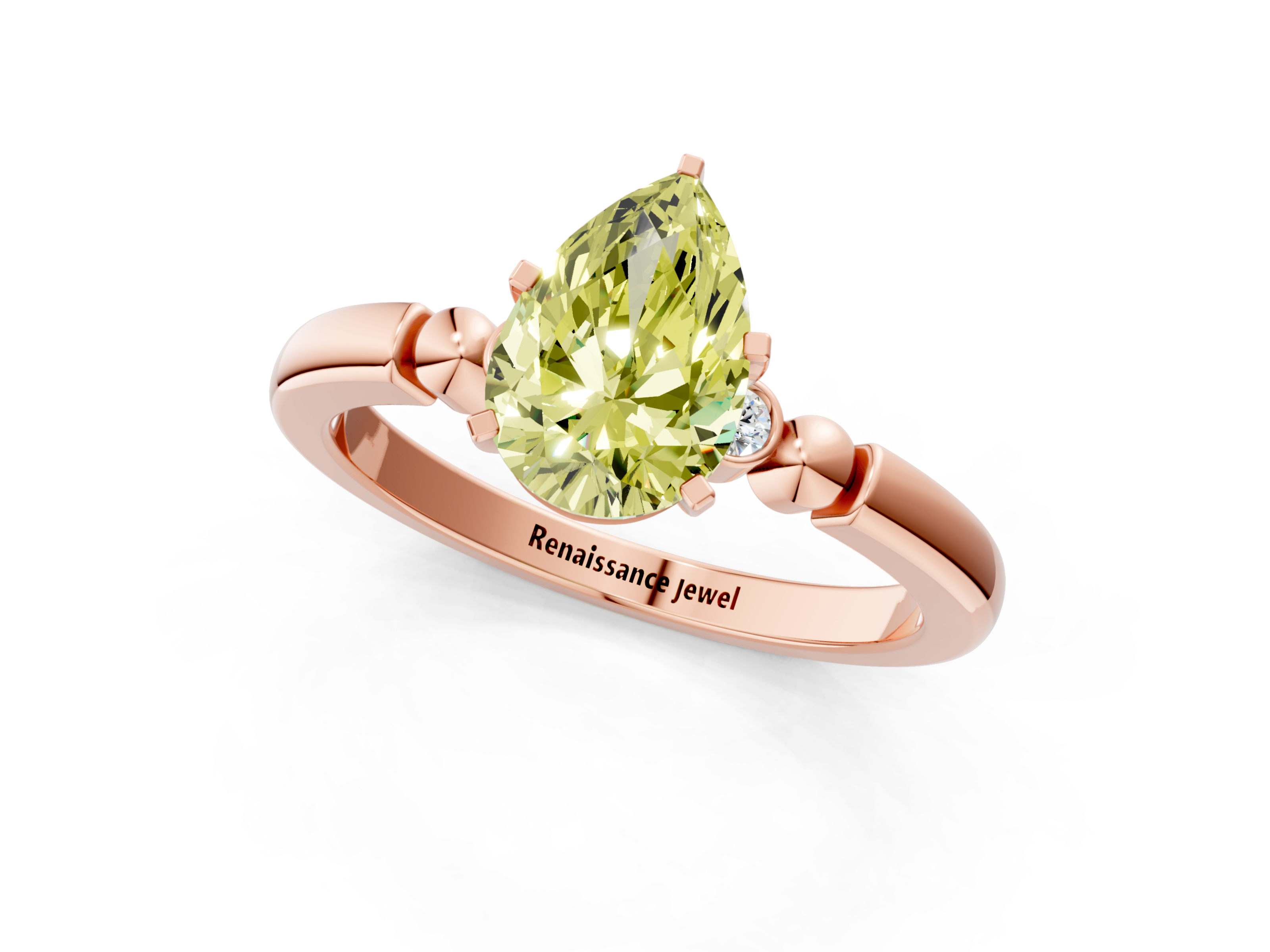 Rose gold Fancy Yellow Pear  Solitaire Beaded Band with Four-Prong Setting_25