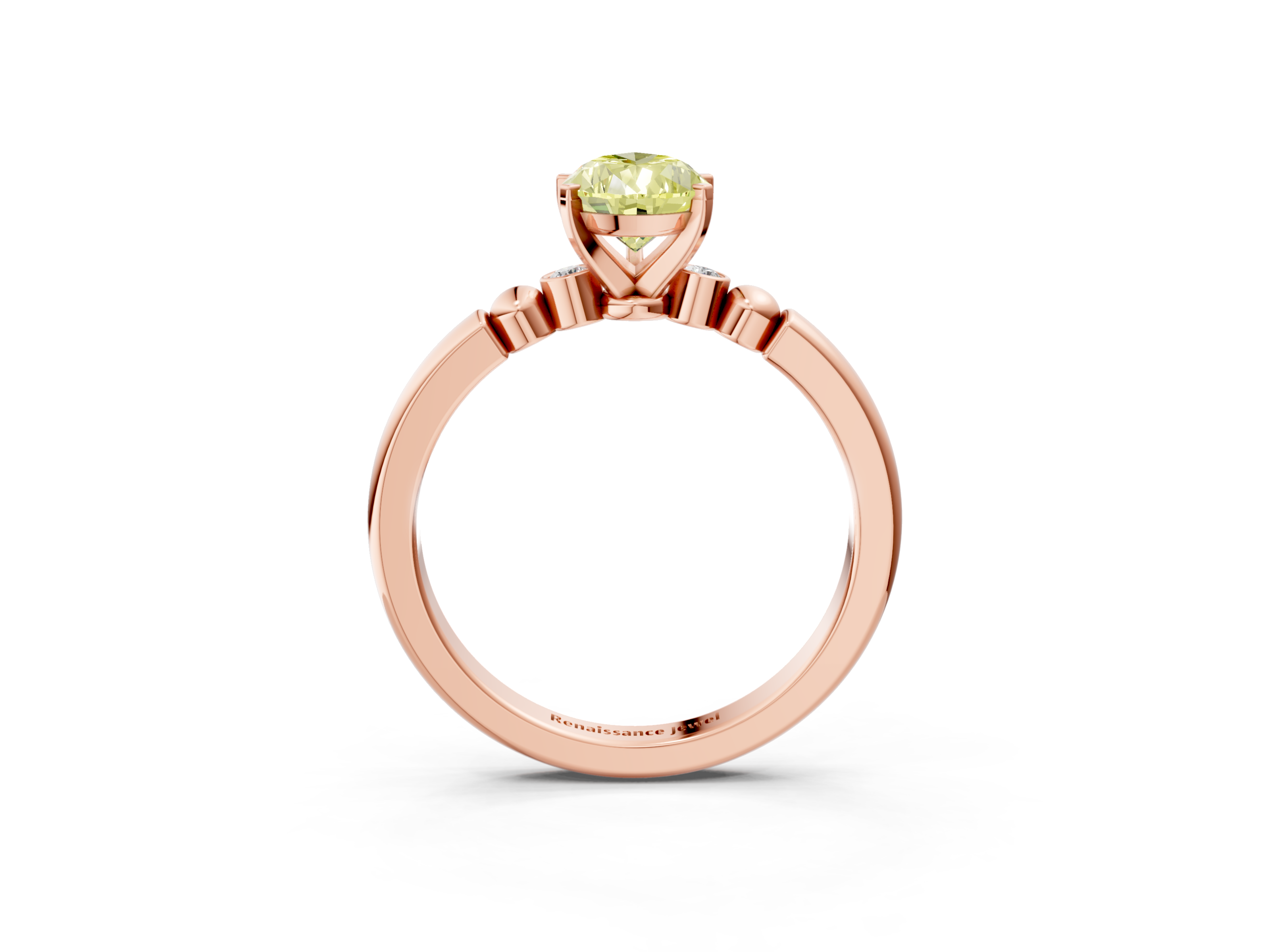 Rose gold Fancy Yellow Pear  Solitaire Beaded Band with Four-Prong Setting_27