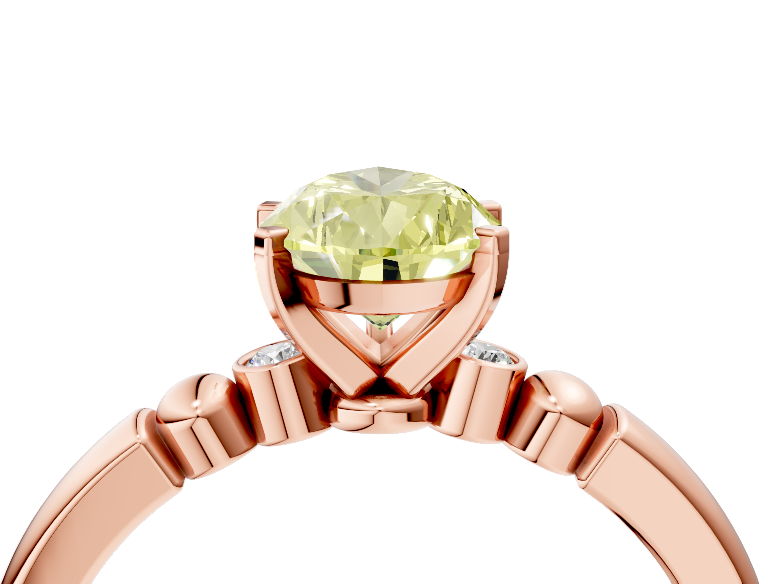 Rose gold Fancy Yellow Pear  Solitaire Beaded Band with Four-Prong Setting_28