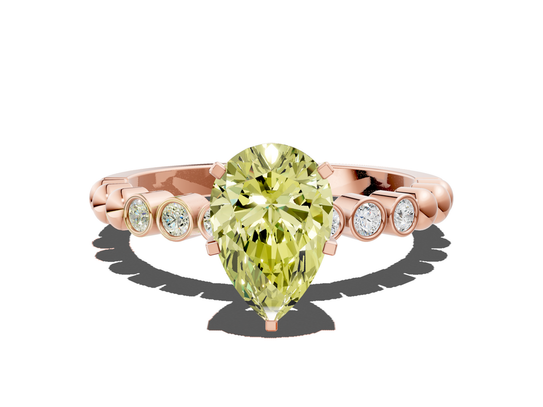 Rose gold Fancy Yellow Pear  Solitaire Bezel Accent Diamond Engagement Ring with Beaded Band and Four-Prong Setting_24