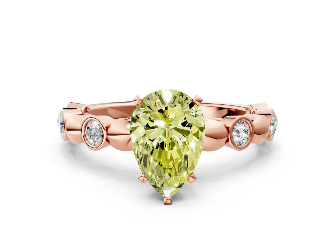 Rose gold Fancy Yellow Pear  Solitaire Bezel-Set Diamond Ring with Beaded Band and Four-Prong Setting_32