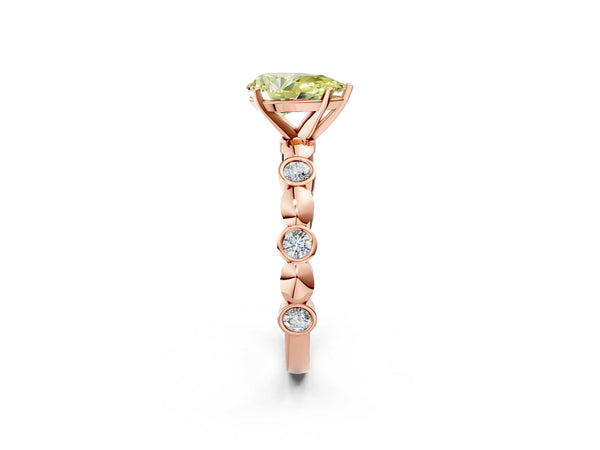 Rose Gold Pear-Shaped Engagement Ring Setting for Fancy Yellow Center with Bezel Station Beaded Band