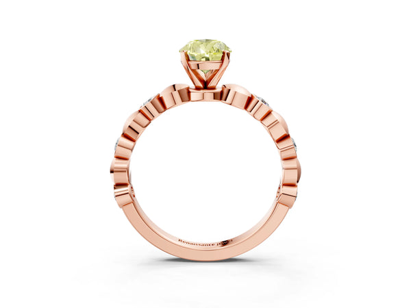 Rose Gold Pear-Shaped Engagement Ring Setting for Fancy Yellow Center with Bezel Station Beaded Band