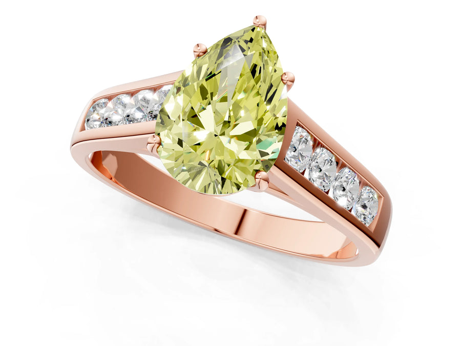 Rose gold Fancy Yellow Pear  Solitaire Channel-Set Diamond Engagement Ring with Four-Prong Setting