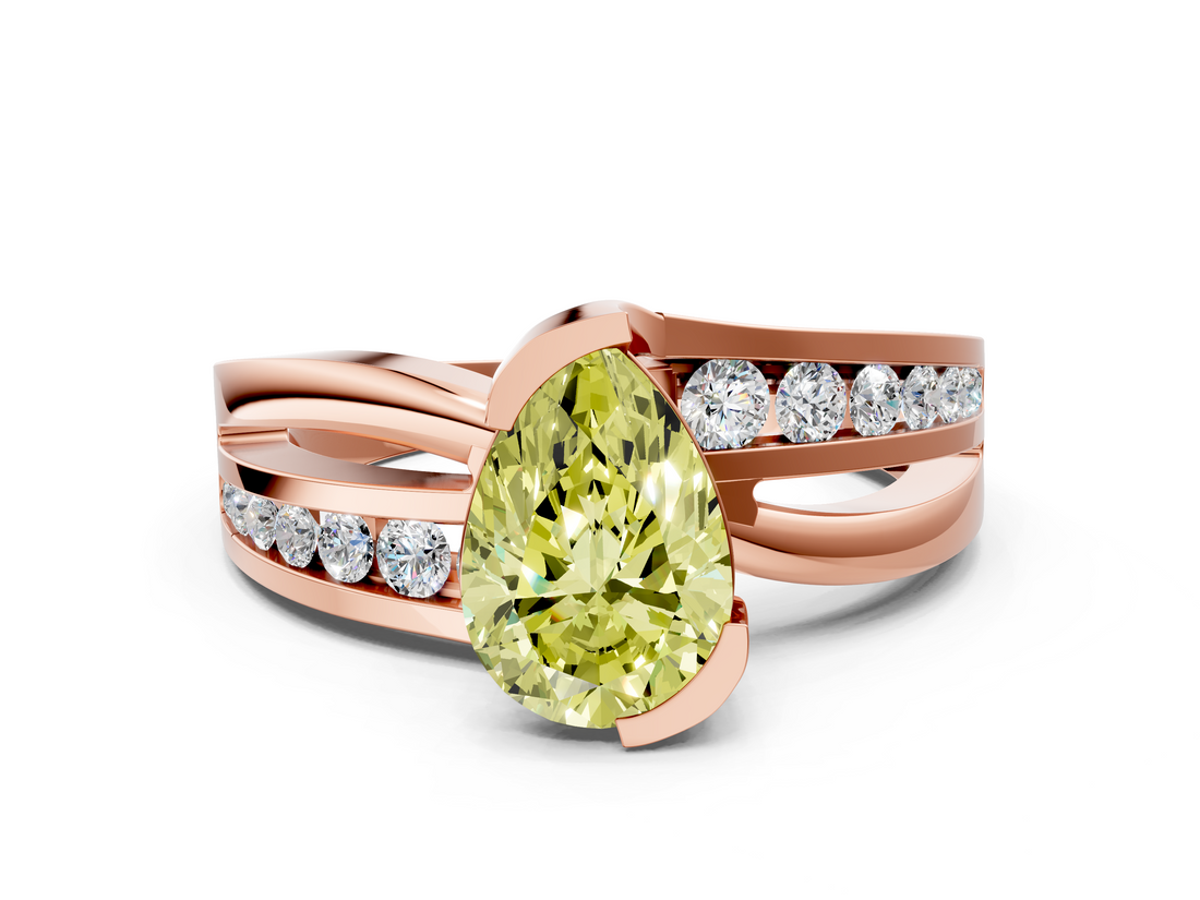 Rose gold Fancy Yellow Pear  Solitaire Channel-Set Split Shank Ring with Tension Prong Setting_3