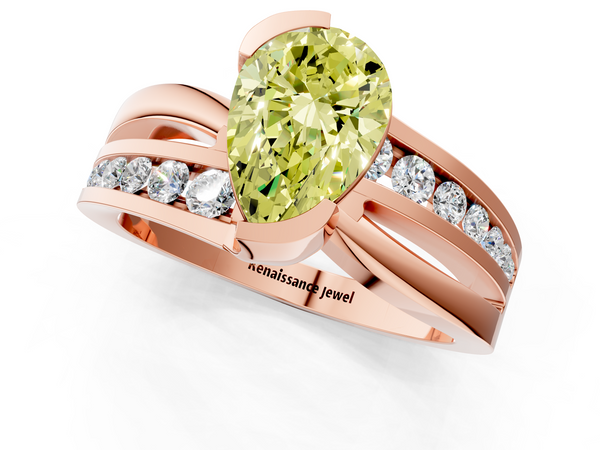 Rose gold Fancy Yellow Pear  Solitaire Channel-Set Split Shank Ring with Tension Prong Setting