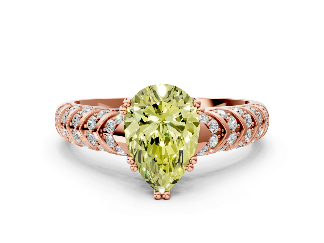 Rose gold Fancy Yellow Pear  Solitaire Chevron Pave Diamond Engagement Ring with Six-Prong Setting_3