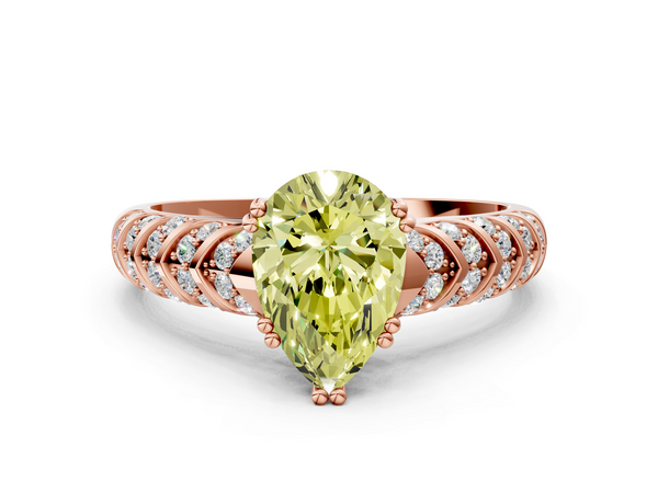 Rose Gold Pear-Shaped Chevron Pave Solitaire Engagement Ring Setting for Fancy Yellow Center