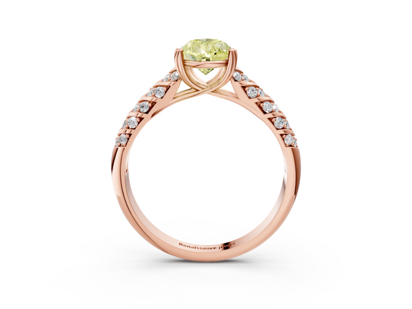 Rose Gold Pear-Shaped Chevron Pave Solitaire Engagement Ring Setting for Fancy Yellow Center