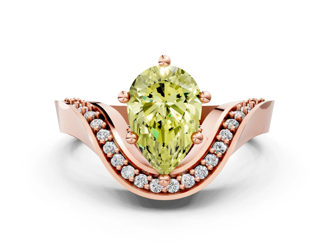 Rose gold Fancy Yellow Pear  Solitaire Diamond Engagement Ring with Pave Band and Four-Prong Setting