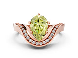 Rose gold Fancy Yellow Pear  Solitaire Diamond Engagement Ring with Pave Band and Four-Prong Setting