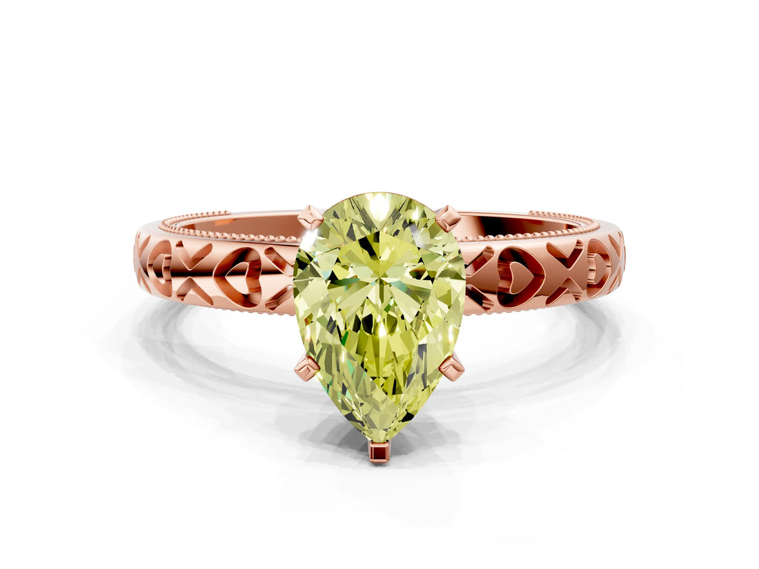 Rose gold Fancy Yellow Pear  Solitaire Diamond Engagement Ring with XO Engraved Band and Four-Prong Setting 1