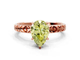 Rose gold Fancy Yellow Pear  Solitaire Diamond Engagement Ring with XO Engraved Band and Four-Prong Setting 1