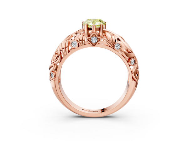 Rose gold Fancy Yellow Pear Cut Solitaire Diamond Leaf-Inspired Vine Band Ring with Prong Setting