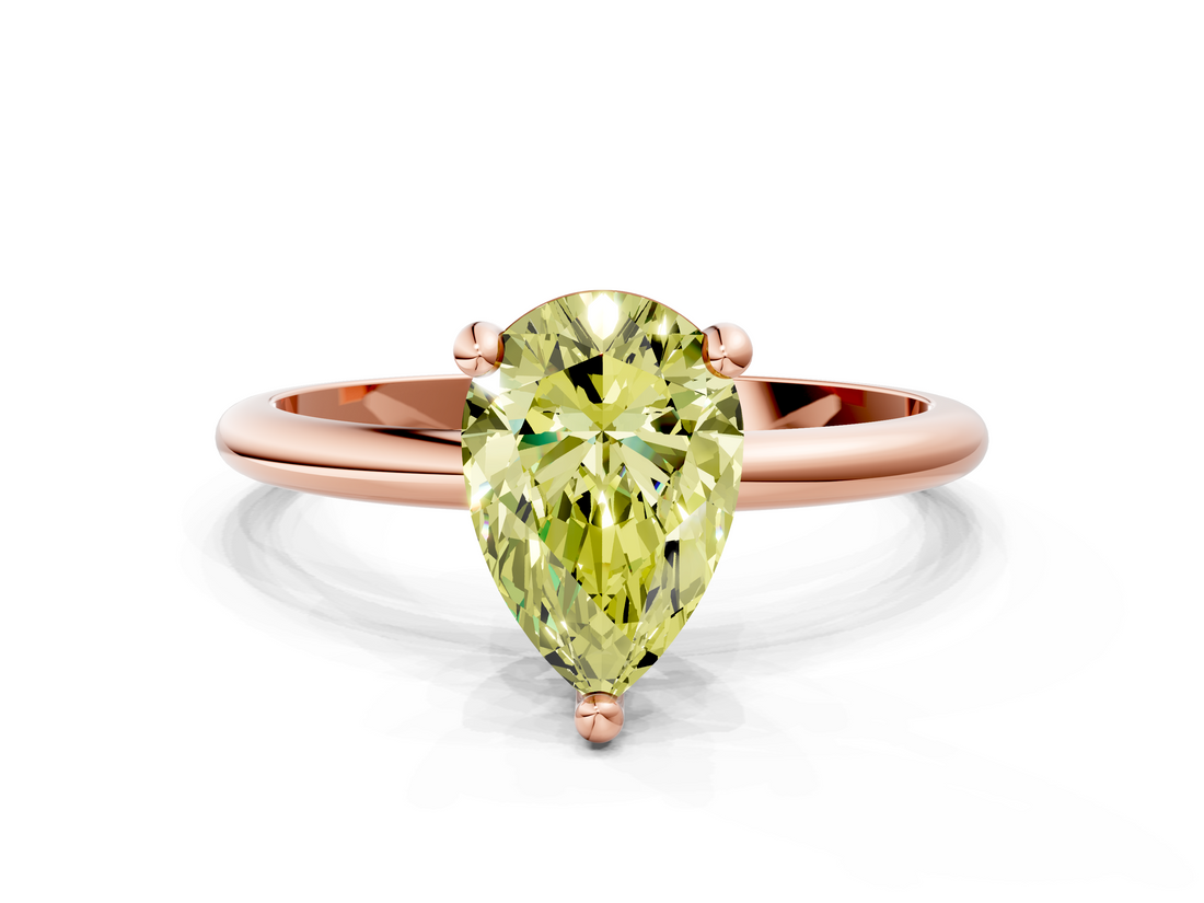 Rose gold Fancy Yellow Pear  Solitaire Diamond Ring with 4-Prong Setting on a Classic Band_3