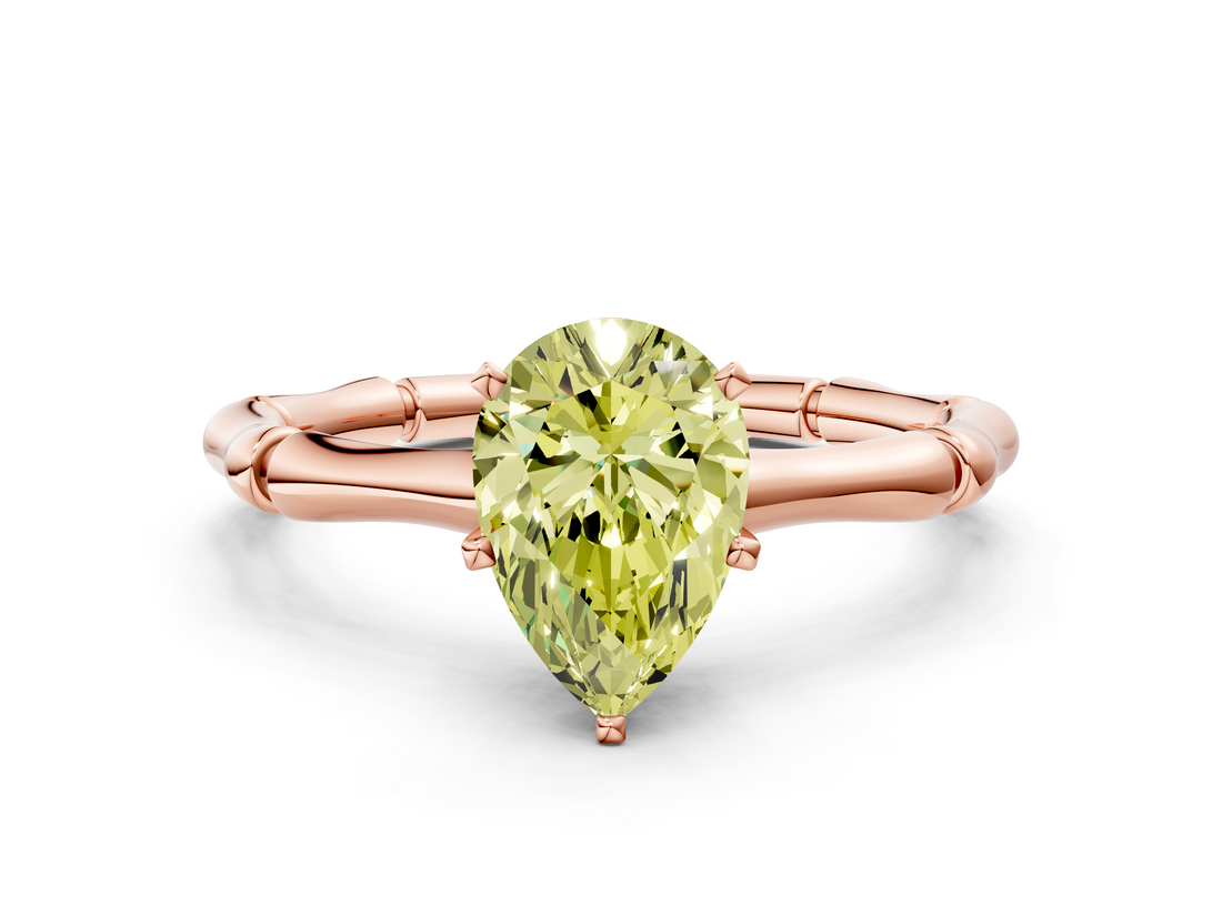 Rose gold Fancy Yellow Pear  Solitaire Diamond Ring with Bamboo Band and Four-Prong Setting_56