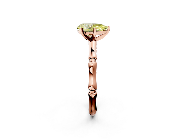Rose gold Fancy Yellow Pear  Solitaire Diamond Ring with Bamboo Band and Four-Prong Setting