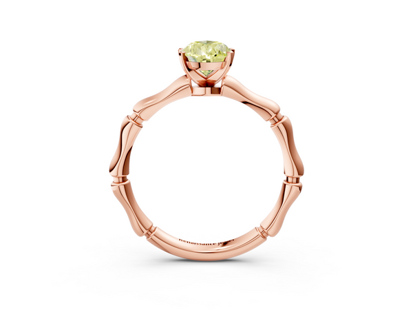 Rose gold Fancy Yellow Pear  Solitaire Diamond Ring with Bamboo Band and Four-Prong Setting