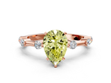 Rose gold Fancy Yellow Pear  Solitaire Diamond Ring with Bezel Set Side Stones and Prong Setting_3
