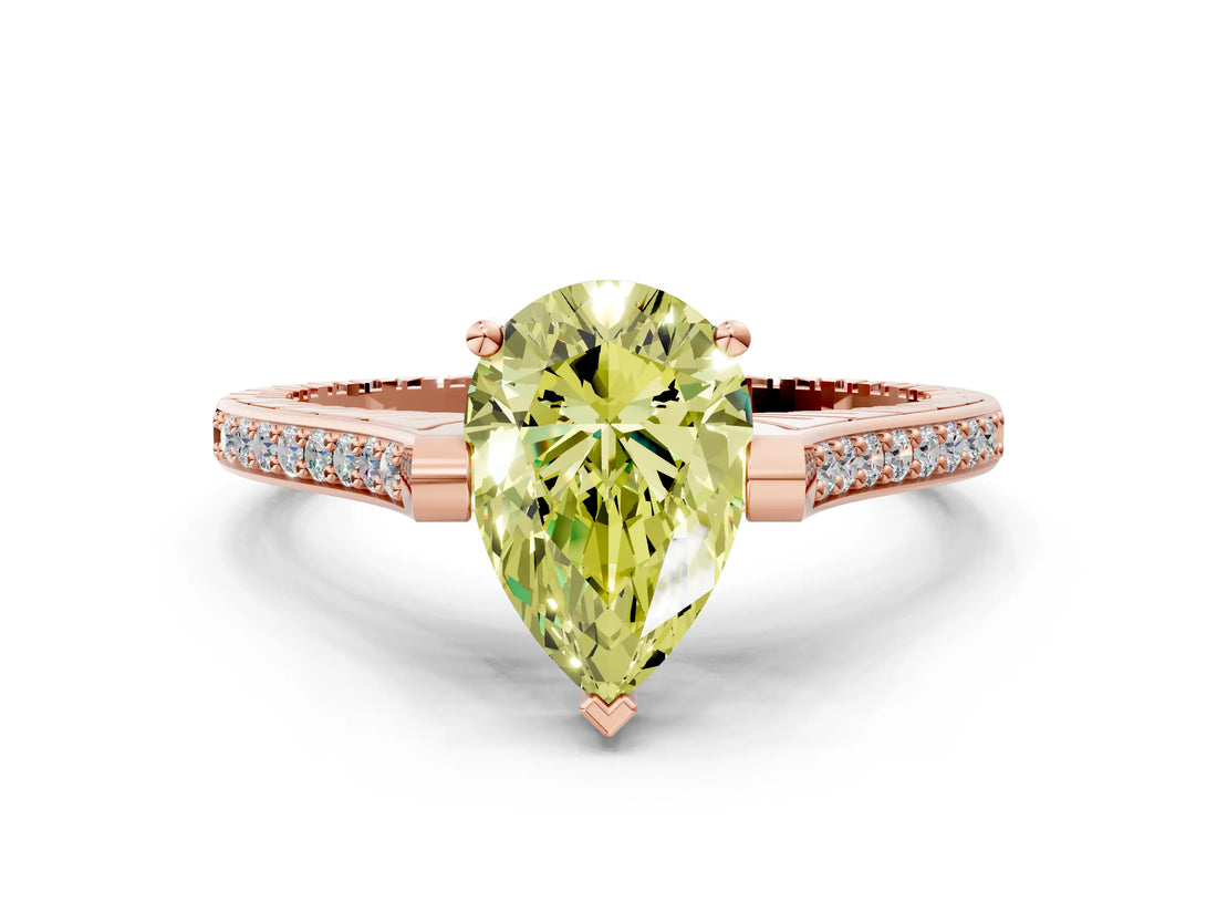 Rose gold Fancy Yellow Pear  Solitaire Diamond Ring with Channel Set Band and Bezel Prong Setting_61